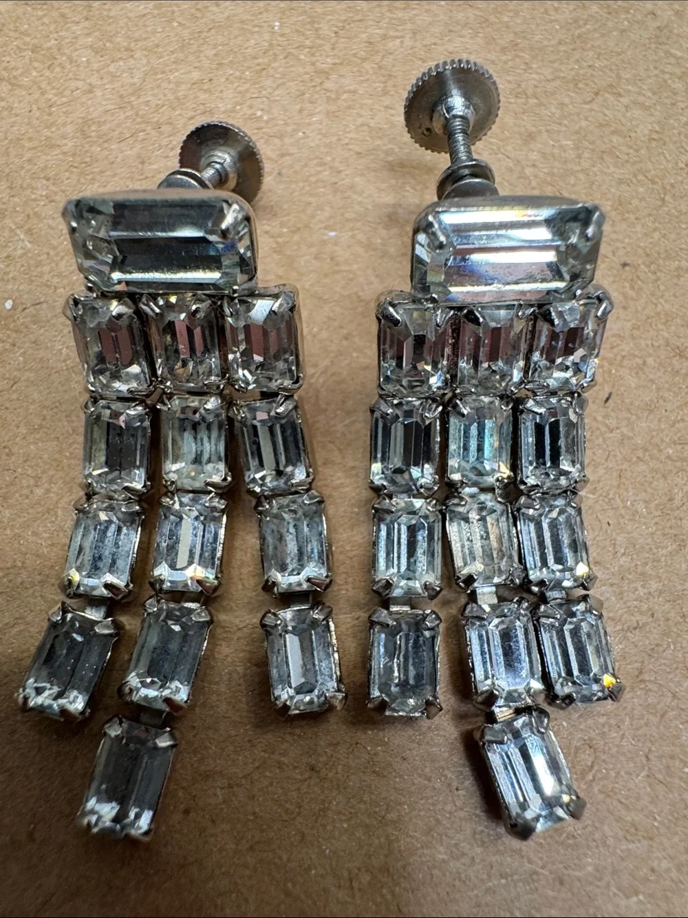 Crystal Vintage Fringe Drop Earrings - Clear Rhodium Tone